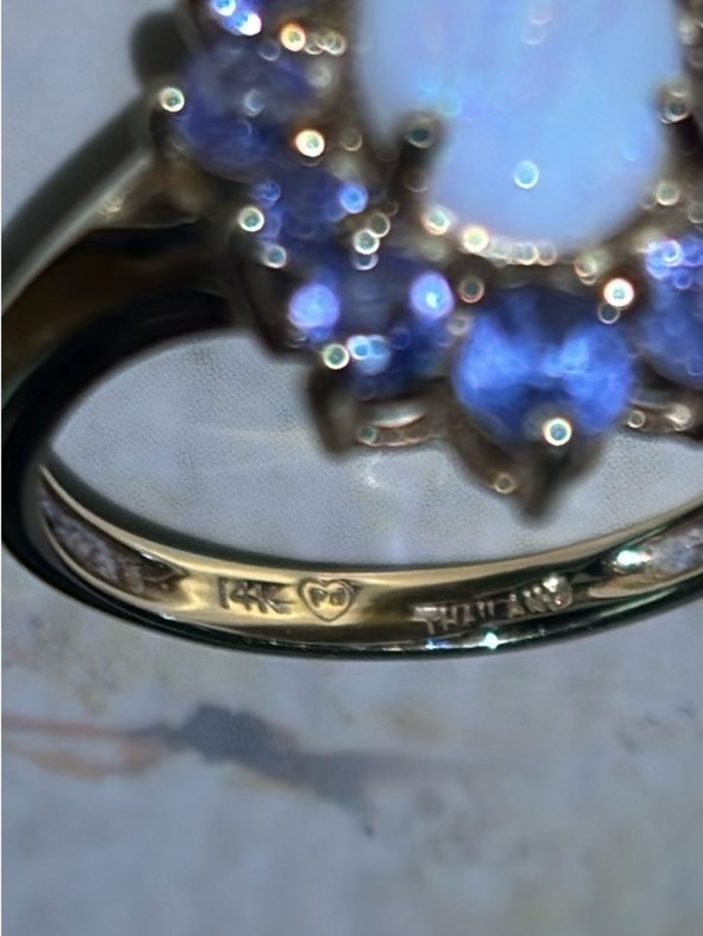 Opal and Tanzanite 14KT Gold Ring - Picture 5 of 11
